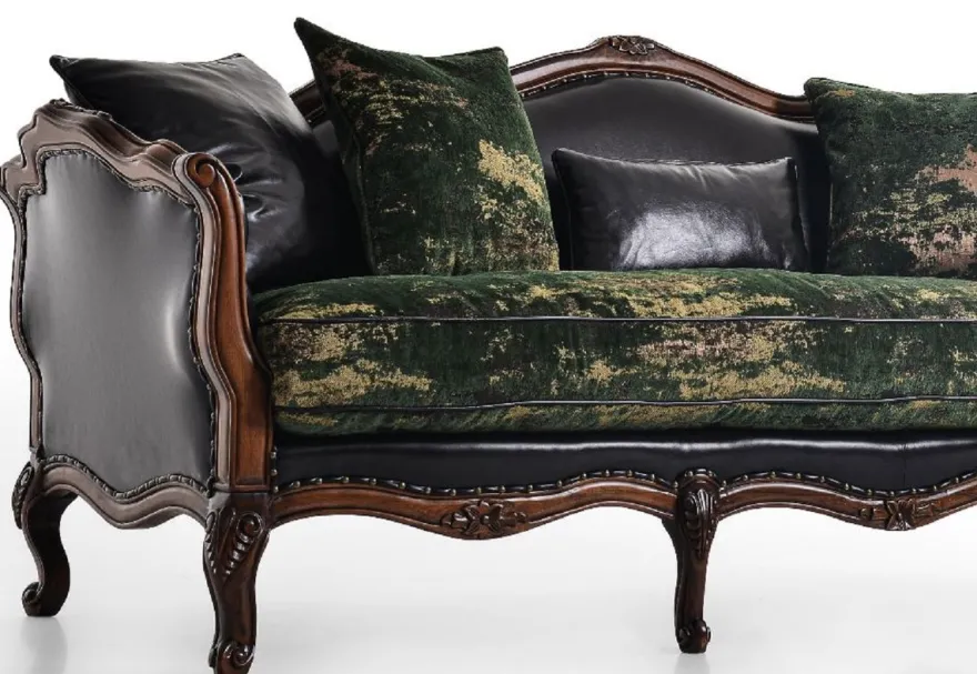 Casa Padrino Luxus Barock Leder Sofa Schwarz / Grün / Braun - Prunkvolles Wohnzimmer Sofa mit hochwertigem Echtleder - Luxus Wohnzimmer Möbel im Barockstil - Barock Möbel - Edel & Prunkvoll