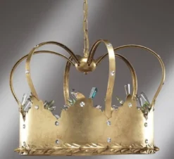 Casa Padrino Luxus Barock LED Kronleuchter Krone Gold / Mehrfarbig Ø 50 x H. 40 cm - Handgefertigter Metall Lüster mit Kristallglas - Barock LED Leuchten