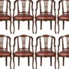 Casa Padrino Luxus Barock Leder Esszimmer Stuhl 8er Set mit Armlehnen Braun - Prunkvolle Barockstil Echtleder Küchen Stühle - Luxus Barock Esszimmer Möbel - Edel & Prunkvoll