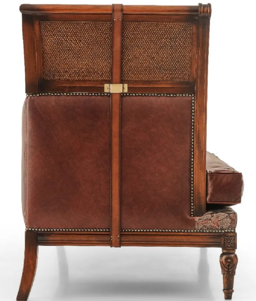 Casa Padrino Luxus Barock Leder Sofa Braun - Prunkvolles Barockstil Sofa mit hochwertigem Echtleder - Luxus Wohnzimmer Möbel im Barockstil - Barock Leder Möbel - Edel & Prunkvoll