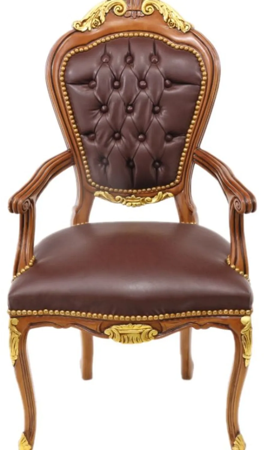 Casa Padrino Luxus Barock Mahagoni Stuhl mit Armlehnen - Luxus Schreibtisch Stuhl