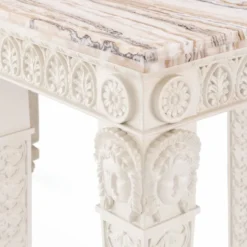 Casa Padrino Luxus Barock Mahagoni Konsole mit Marmorplatte Antik Weiß / Weiß 214 cm