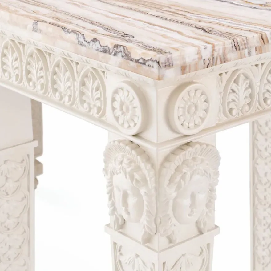 Casa Padrino Luxus Barock Mahagoni Konsole mit Marmorplatte Antik Weiß / Weiß 214 cm