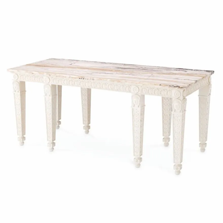 Casa Padrino Luxus Barock Mahagoni Konsole mit Marmorplatte Antik Weiß / Weiß 214 cm