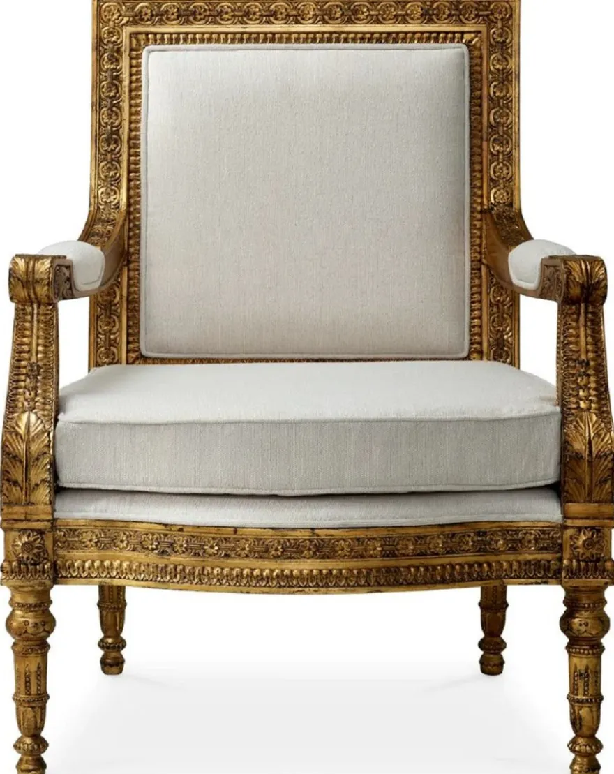 Casa Padrino Luxus Barock Mahagoni Sessel mit Sitzkissen Creme / Antik Gold - Prunkvoller Barockstil Wohnzimmer & Hotel Sessel - Barock Wohnzimmer & Hotel Möbel - Luxus Qualität