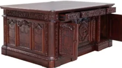 Casa Padrino Luxus Barock Mahagoni Schreibtisch Dunkelbraun / Braun 185 x 125 x H. 83 cm - Prunkvoller Barockstil Massivholz Bürotisch - Mahagoni Büro Möbel - Barock Büro Möbel