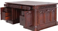 Casa Padrino Luxus Barock Mahagoni Schreibtisch Dunkelbraun / Braun 185 x 125 x H. 83 cm - Prunkvoller Barockstil Massivholz Bürotisch - Mahagoni Büro Möbel - Barock Büro Möbel