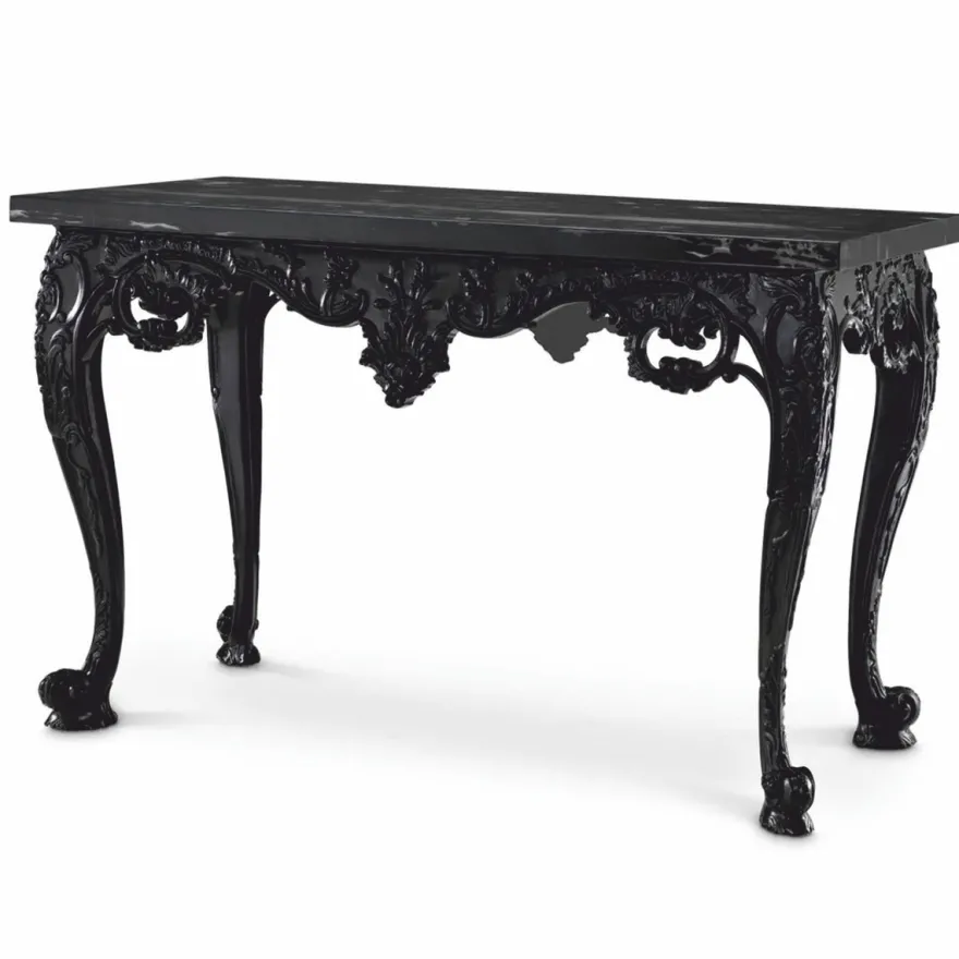 Casa Padrino Luxus Barock Mahagoni Konsole mit Marmorplatte Schwarz 128,5 cm