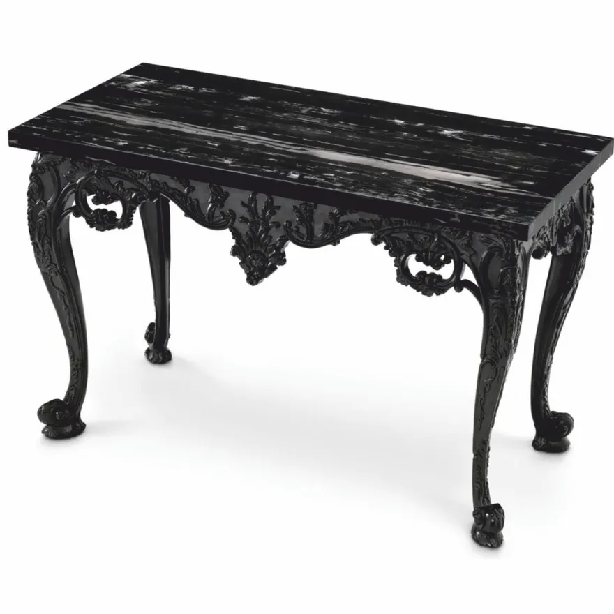 Casa Padrino Luxus Barock Mahagoni Konsole mit Marmorplatte Schwarz 128,5 cm