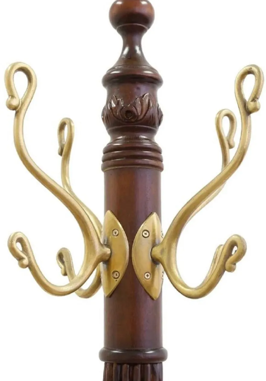 Casa Padrino Luxus Barock Mahagoni Garderobenständer Dunkelbraun / Messing H. 183 cm - Barockstil Massivholz Kleiderständer - Barock Garderoben Möbel