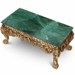 Casa Padrino Luxus Barock Mahagoni Couchtisch mit Marmorplatte Grün / Antik Gold 122 cm - Barockstil Hotel & Wohnzimmer Möbel
