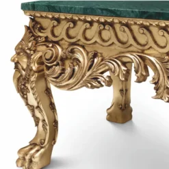Casa Padrino Luxus Barock Mahagoni Couchtisch mit Marmorplatte Grün / Antik Gold 122 cm - Barockstil Hotel & Wohnzimmer Möbel