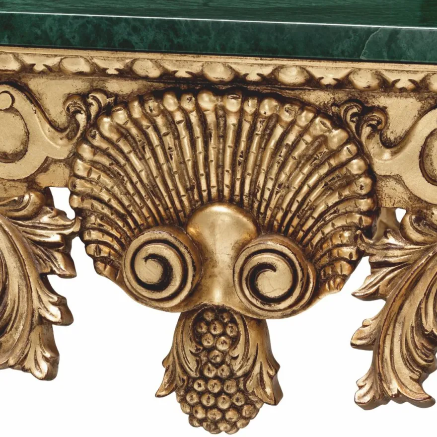 Casa Padrino Luxus Barock Mahagoni Couchtisch mit Marmorplatte Grün / Antik Gold 122 cm - Barockstil Hotel & Wohnzimmer Möbel