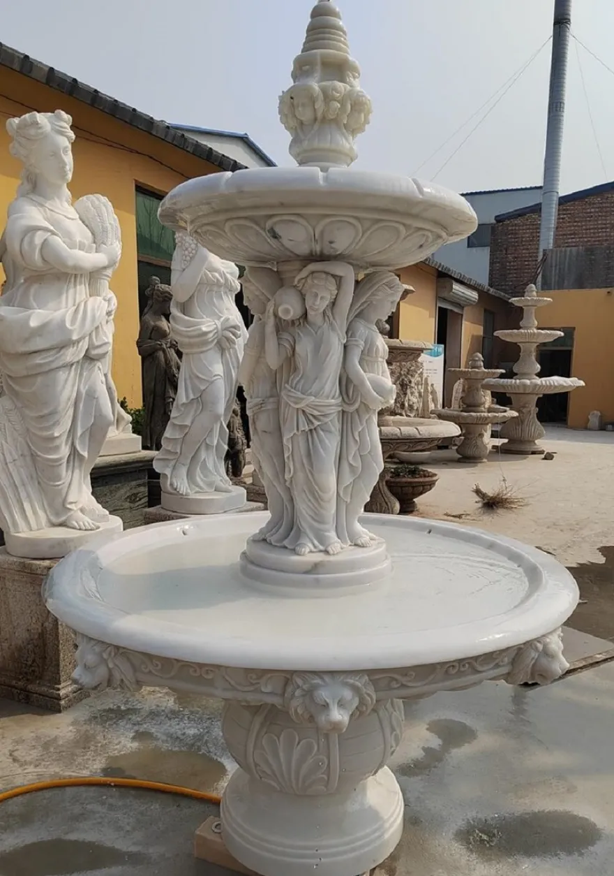 Casa Padrino Luxus Barock Marmor Springbrunnen Weiß Ø 150 x H. 230 cm