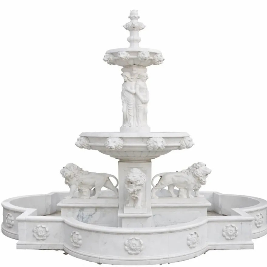 Casa Padrino Luxus Barock Marmor Springbrunnen Weiß Ø 320 x H. 410 cm