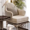 Casa Padrino Luxus Barock Massivholz Sessel Creme / Grau / Dunkelbraun / Gold