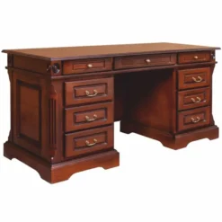Casa Padrino Luxus Barock Massivholz Schreibtisch mit 9 Schubladen Braun 162 cm - Barockstil Bürotisch - Barock Büro Möbel