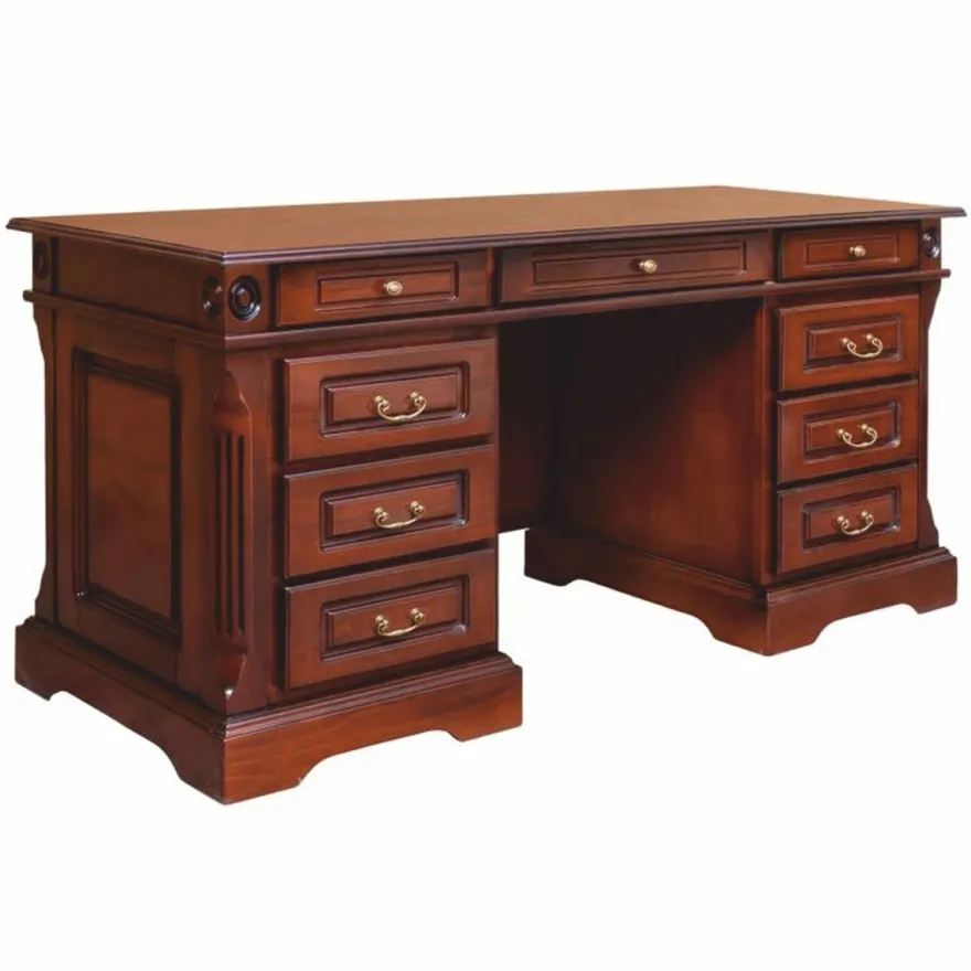 Casa Padrino Luxus Barock Massivholz Schreibtisch mit 9 Schubladen Braun 162 cm - Barockstil Bürotisch - Barock Büro Möbel