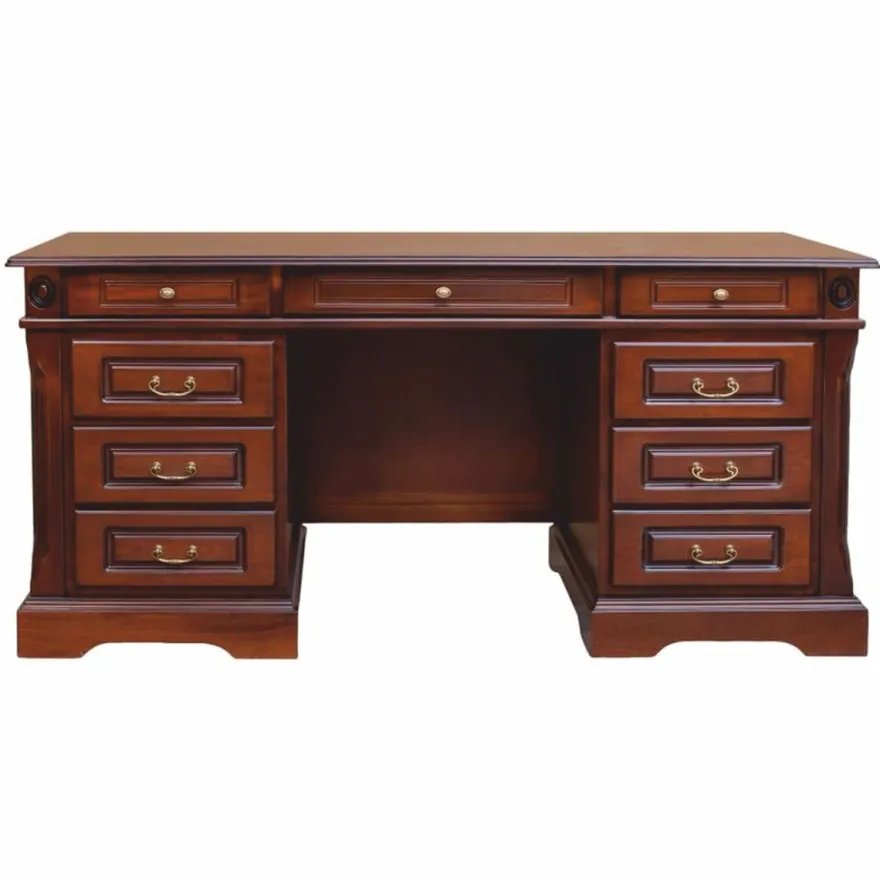 Casa Padrino Luxus Barock Massivholz Schreibtisch mit 9 Schubladen Braun 162 cm - Barockstil Bürotisch - Barock Büro Möbel