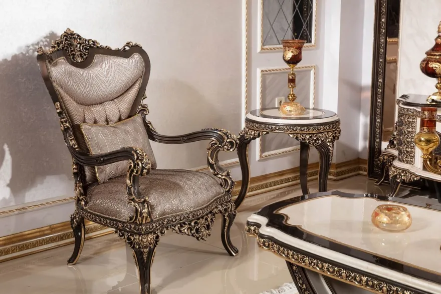 Casa Padrino Luxus Barock Massivholz Sessel Grau / Dunkelbraun / Gold