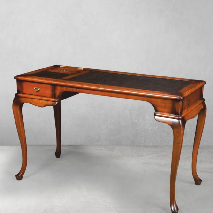 Casa Padrino Luxus Barock Massivholz Schreibtisch Braun 126 cm - Massivholz Büro Möbel - Barock Büro Möbel