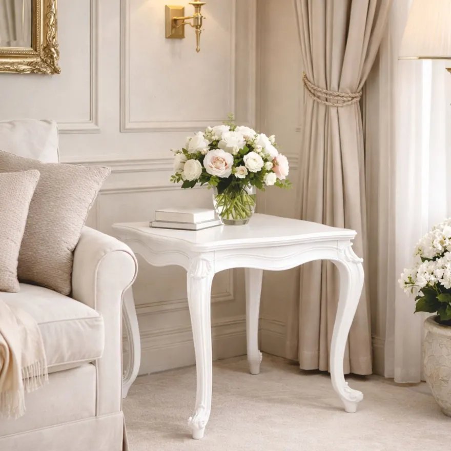 Casa Padrino Luxus Barock Massivholz Beistelltisch Weiß H. 60 cm - Barock Möbel