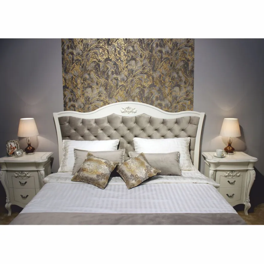 Casa Padrino Luxus Barock Massivholz Doppelbett Weiß / Grau - Barock Schlafzimmer Möbel
