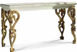 Casa Padrino Luxus Barock Massivholz Konsole Weiß / Gold 140,5 cm - Barock Möbel - Made in Italy