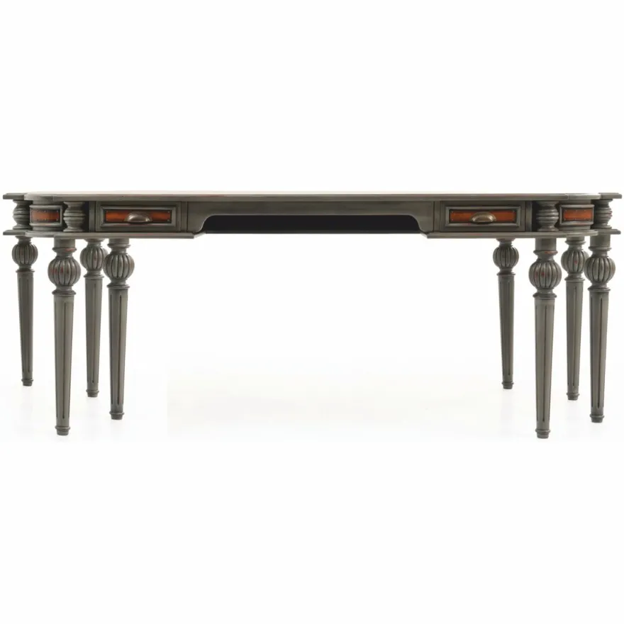 Casa Padrino Luxus Barock Massivholz Schreibtisch Braun / Grau 204 cm - Prunkvolle Büro Möbel - Barockstil Büro Möbel