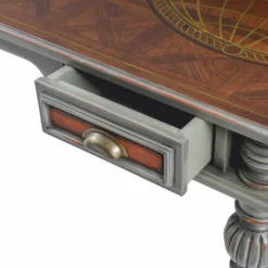 Casa Padrino Luxus Barock Massivholz Schreibtisch Braun / Grau 204 cm - Prunkvolle Büro Möbel - Barockstil Büro Möbel