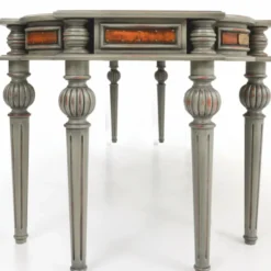 Casa Padrino Luxus Barock Massivholz Schreibtisch Braun / Grau 204 cm - Prunkvolle Büro Möbel - Barockstil Büro Möbel