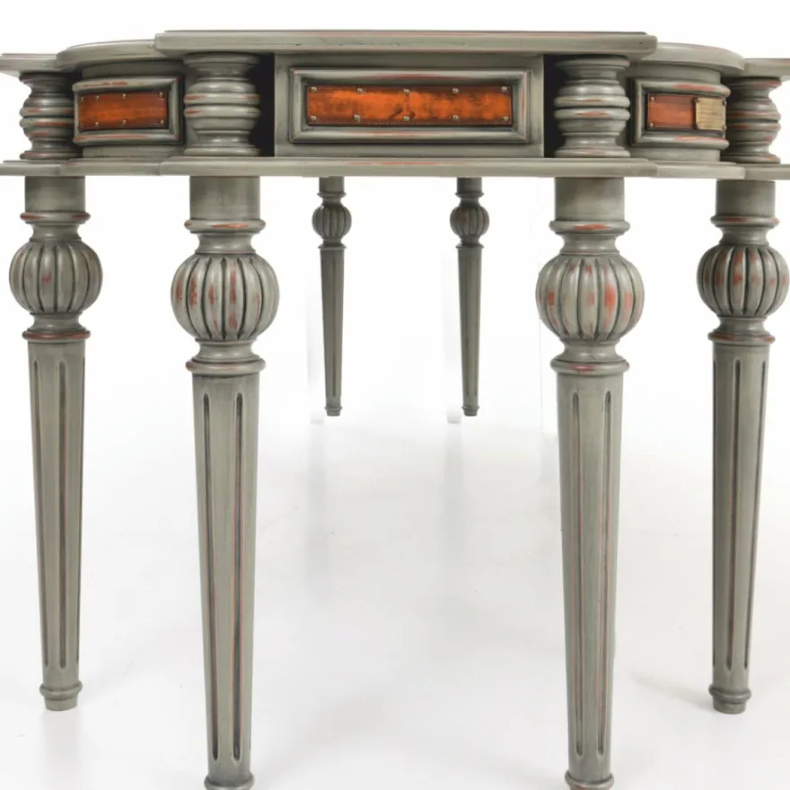 Casa Padrino Luxus Barock Massivholz Schreibtisch Braun / Grau 204 cm - Prunkvolle Büro Möbel - Barockstil Büro Möbel