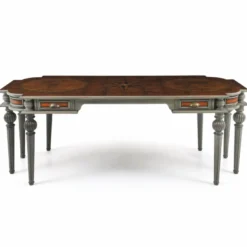 Casa Padrino Luxus Barock Massivholz Schreibtisch Braun / Grau 204 cm - Prunkvolle Büro Möbel - Barockstil Büro Möbel