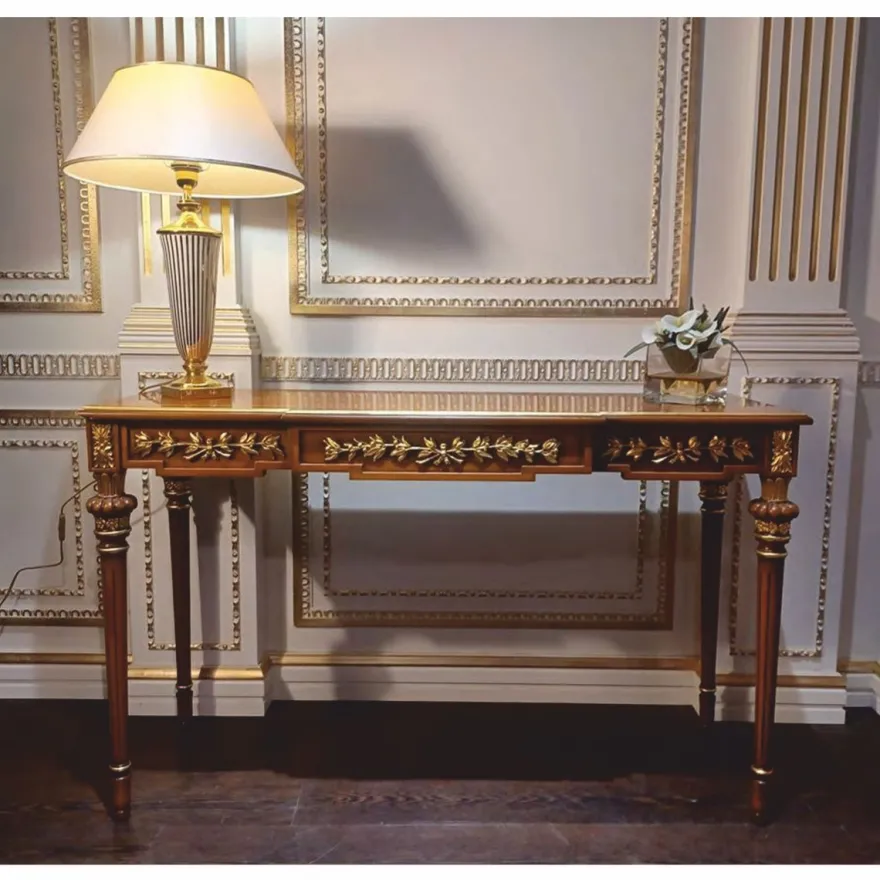 Casa Padrino Luxus Barock Massivholz Konsole Braun / Gold 130 cm - Barock Möbel - Made in Italy