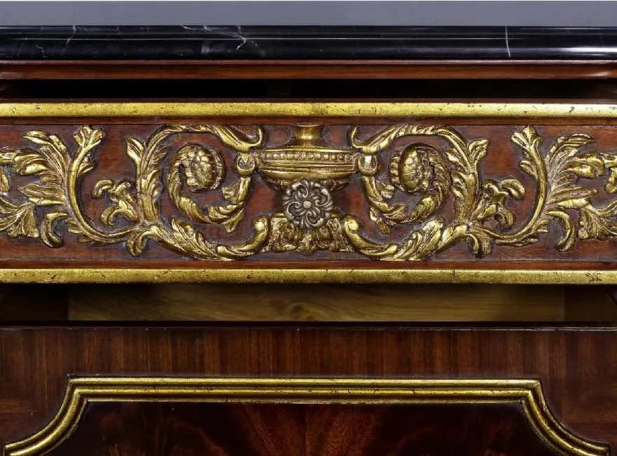 Casa Padrino Luxus Barock Massivholz Kommode mit Marmorplatte Dunkelbraun / Gold / Schwarz - Prunkvolle Barock Möbel