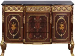 Casa Padrino Luxus Barock Massivholz Kommode mit Marmorplatte Dunkelbraun / Gold / Schwarz - Prunkvolle Barock Möbel