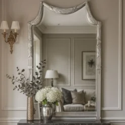 Casa Padrino Luxus Barock Massivholz Spiegel Silber H. 135 cm - Made in Italy
