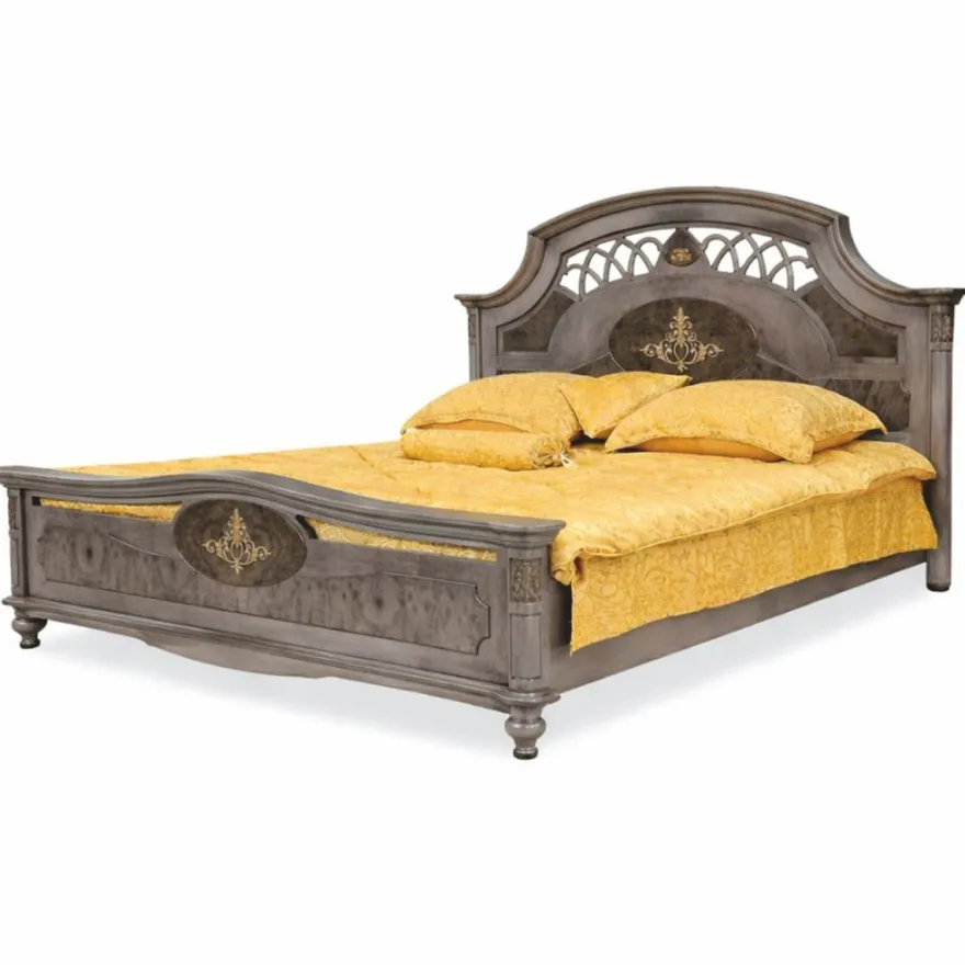 Casa Padrino Luxus Barock Massivholz Doppelbett Grau - Barock Schlafzimmer Möbel