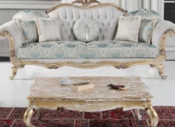 Casa Padrino Luxus Barock Massivholz Couchtisch Weiß / Antik Gold 103 x 78 x H. 42 cm - Wohnzimmertisch im Barockstil - Barockmöbel