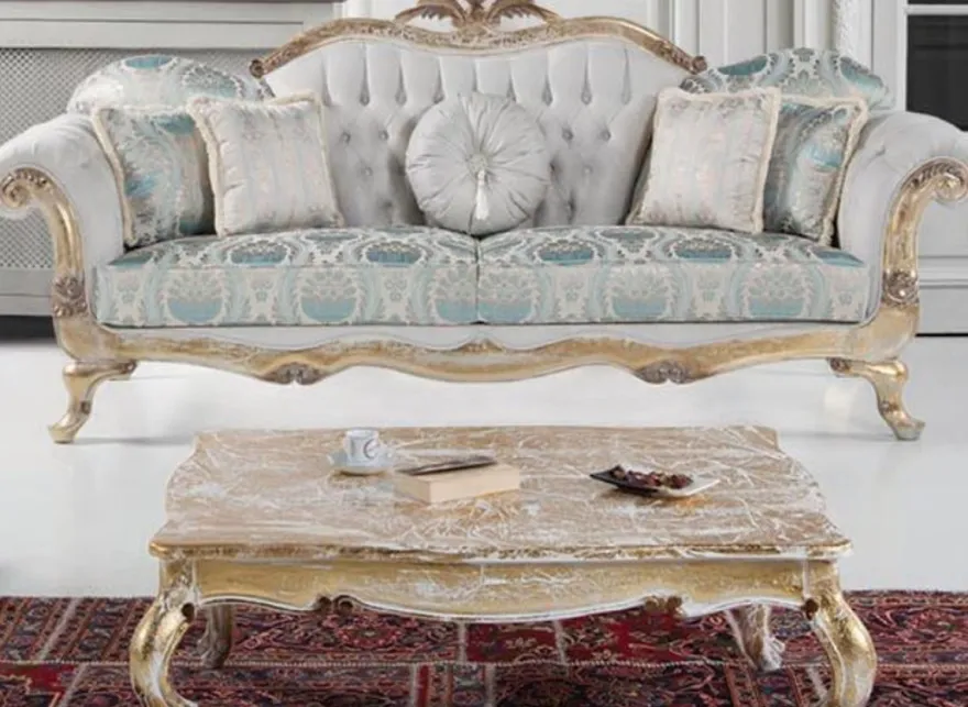 Casa Padrino Luxus Barock Massivholz Couchtisch Weiß / Antik Gold 103 x 78 x H. 42 cm - Wohnzimmertisch im Barockstil - Barockmöbel