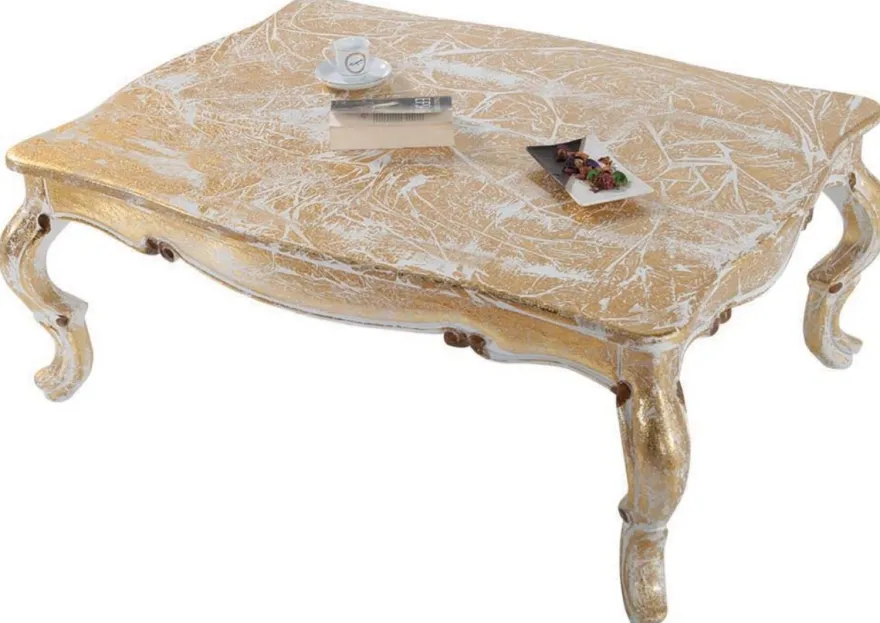 Casa Padrino Luxus Barock Massivholz Couchtisch Weiß / Antik Gold 103 x 78 x H. 42 cm - Wohnzimmertisch im Barockstil - Barockmöbel