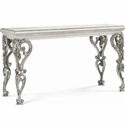 Casa Padrino Luxus Barock Massivholz Konsole Weiß / Silber 140,5 cm - Barock Möbel - Made in Italy