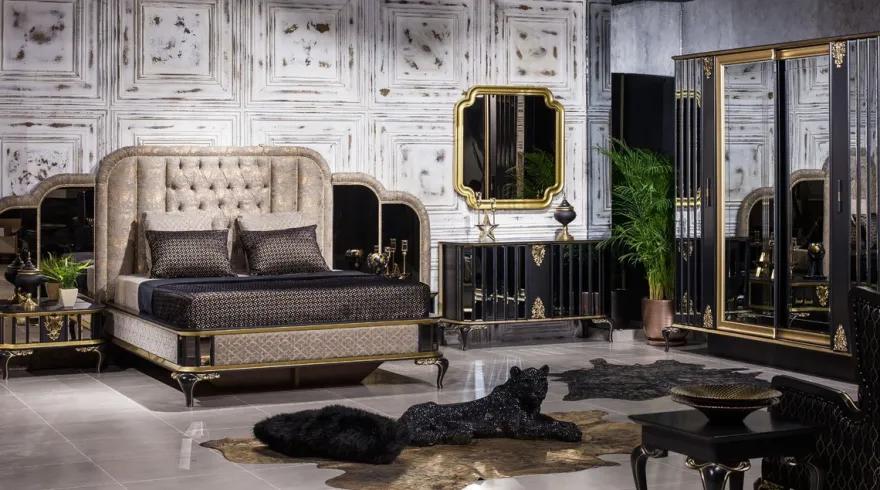 Casa Padrino Luxus Barock Möbel Set Sideboard mit Spiegel Schwarz / Gold - Verspiegelter Massivholz Schrank mit elegantem Wandspiegel - Barock Möbel - Edel & Prunkvoll