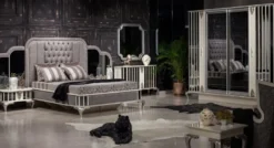 Casa Padrino Luxus Barock Möbel Set Sideboard mit Spiegel Weiß / Silber - Verspiegelter Massivholz Schrank mit elegantem Wandspiegel - Barock Möbel - Edel & Prunkvoll