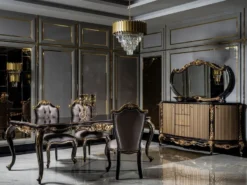 Casa Padrino Luxus Barock Möbel Set Schwarz / Gold - 1 Sideboard mit 4 Türen und 3 Schubladen & 1 Spiegel - Handgefertigte Barock Möbel - Edel & Prunkvoll