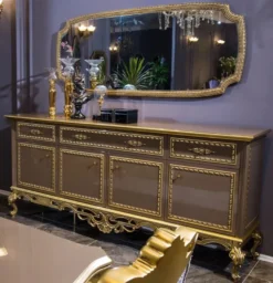 Casa Padrino Luxus Barock Möbel Set Sideboard mit Spiegel Grau / Gold - Prunkvoller Massivholz Schrank mit Wandspiegel - Edle Möbel im Barockstil - Luxus Qualität
