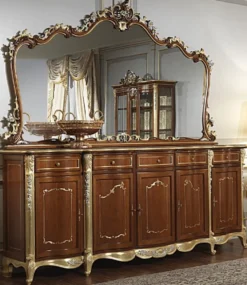 Casa Padrino Luxus Barock Möbel Set Sideboard mit Spiegel Braun / Gold / Silber - Edler Massivholz Schrank mit Wandspiegel - Hotel Möbel - Schloss Möbel - Luxus Qualität - Made in Italy