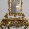 Casa Padrino Luxus Barock Möbel Set Konsole mit Spiegel Gold / Silber / Schwarz - Prunkvoller handgeschnitzter Konsolentisch mit Wandspiegel - Hotel Möbel - Schloss Möbel - Luxus Qualität - Made in Italy