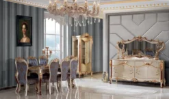 Casa Padrino Luxus Barock Möbel Set Sideboard mit Spiegel Silber / Braun / Gold - Prunkvoller Massivholz Schrank mit elegantem Wandspiegel - Möbel im Barockstil