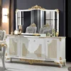 Casa Padrino Luxus Barock Möbel Set Weiß / Gold - 1 Barock Sideboard mit 4 Türen & 1 Barock Wandspiegel - Prunkvolle Barock Möbel